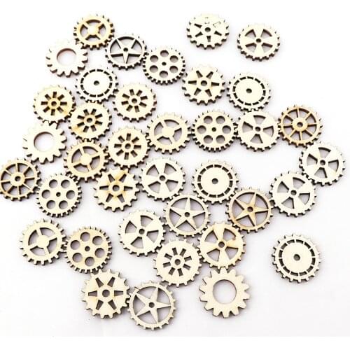 Wheel Gear Pattern Mixed Natrual Wooden Scrapbooking Hollow Craft Round Random for Home Decoration