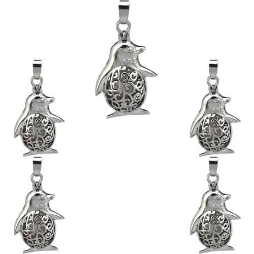 Penguin Beads Cage Magnet Locket Pendant Essential Oil Diffuser Stone Pearl Cage 5x K125