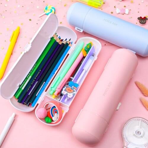 Multifunctional Pencil Box Frosted Large Capacity Double layer Pencil Cases Creative Cylindrical Pen Holder kid Stationery