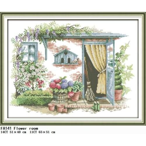 Joy Sunday Cross Stitch Counted Patterns Flower Room Stamped Thread 11CT 14CT Printed Gift Craft Decor Embroidery Needlework Kit