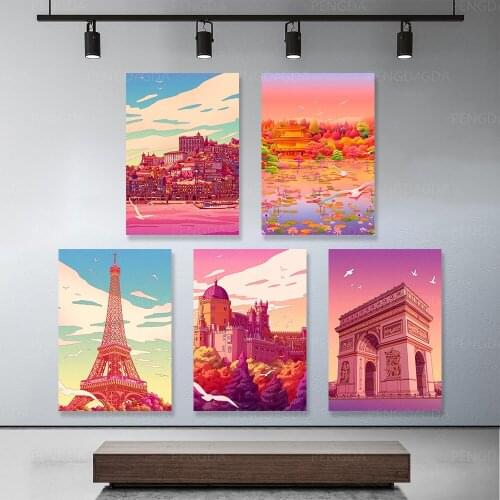 Canvas Wall Art Tourist Attraction HD Prints Poster Frame Eiffel Tower Home Decor Aesthetic Painting For Bedroom Modular Picture