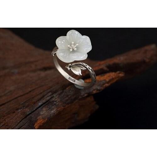 Natural jade A plum blossom ring with 925 sterling silver rings 925 ring nickles women jade jewelry natural stone jewelry