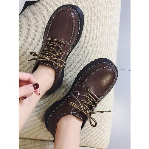 2021 spring and autumn new womens small leather shoes Korean version of the wild retro British style single shoes