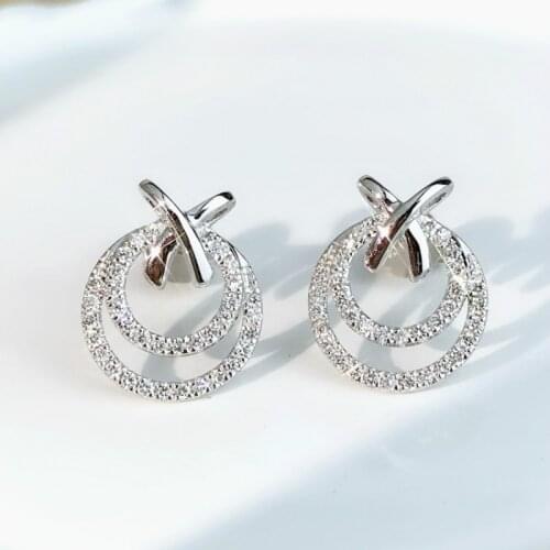 New Simple Personality Hollow Earrings Double Twist Zircon Earrings Female Geometric Retro Earrings Buckle Earrings for Women