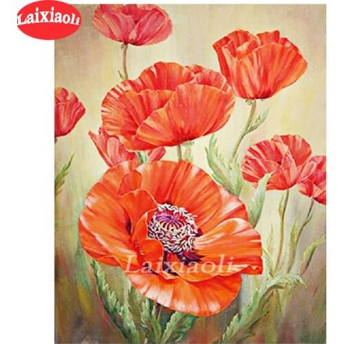 New diamond painting red poppy flower cross stitch 5d diy diamond embroidery full Square round diamond mosaic puzzle mosaic art