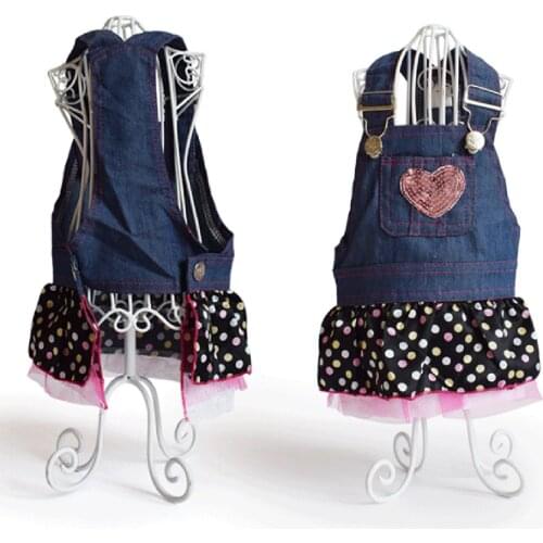 Pet Clothes Love Denim Skirt Dog Clothes Pet Skirt Strap Dress Pet Clothes Love Denim Pantie Suspender Pinafore Skirt For Cat