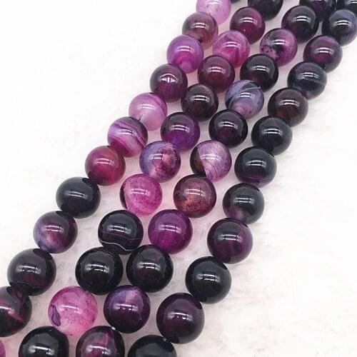 Wholesale 6/8/10mm Natural Stone Bead Stripe Onyx Purple Agat Loose Stone Beads For Making Bracelet DIY #05