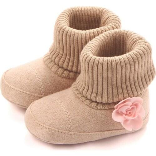 Autumn Winter Baby Girls Flower Shoes Crib Infant Toddler Boots Solid Color First Walkers Kids Newborn Super Keep Warm Prewalker