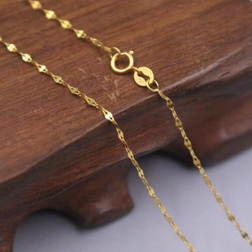 Real Genuine 18K Yellow Gold Necklace For Women Thin 1.1mm Lip-shaped Chain Real Gold Link 16inch 18inch Jewelry