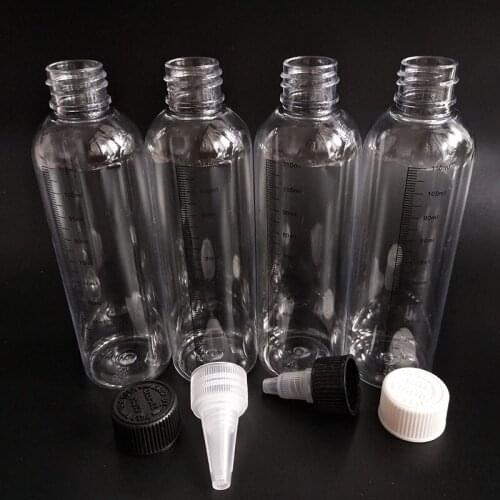 NEW measurement 120ml e Liquid bottle Plastic Refillable silk screen printing Graduation Scale Water Bottle with Twist Off Caps