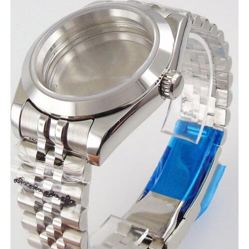 Polished Replaced Wristwatch Case for ETA 2836 MIYOTA 8215 DG MINGZHU 2813 NH35 Jubilee Bracelet Flat Scratch-Resistant glass
