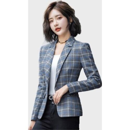 Spring Casual Suit Plaid Jacket Women High-quality Office Lady Blazers Single Button Slim Long Sleeve Work Wear Coat S-XXXXL