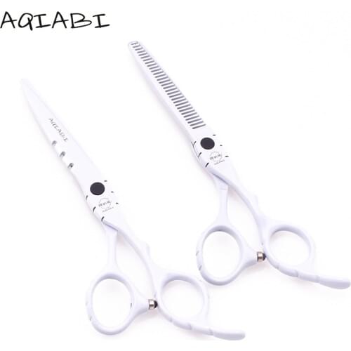 Professional Hair Scissors 6" AQIABI Stainless White Color Straight Scissors Thinning Shears Hairdressing Scissors Add Bag A1010