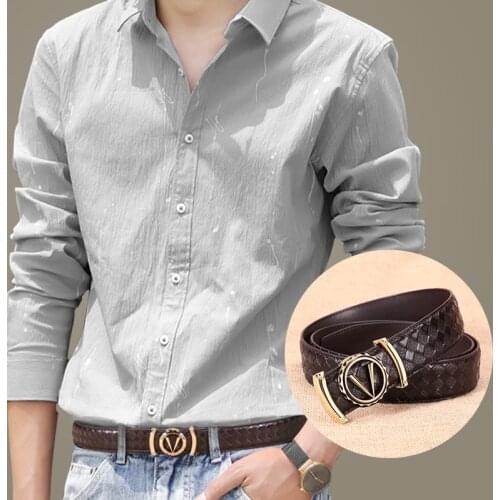 Luxury V Belt for Men Smooth Buckle Strap High Quality Genuine Real Leather Belt Fashion Jeans Belt cintos para hombre marca