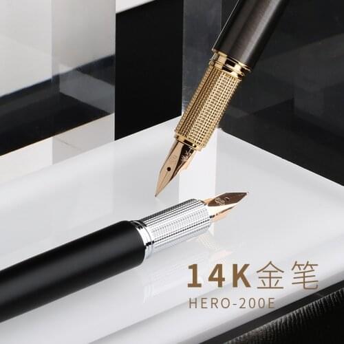 Hero 200E 14K Gold Collection Fountain Pen Matte Black / Gray Golden / Silver Clip Fine Nib Gift Pen and Box for Business Office