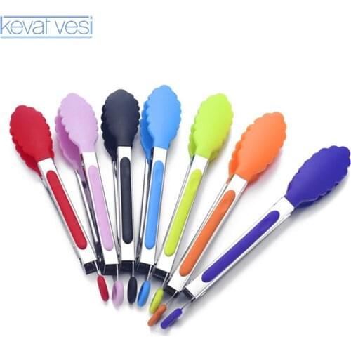 8Inch Food Grade Silicone Food Tong Kitchen Salad Bread BBQ Clip Non-Slip Cooking Tong Food Clips Tools Kitchen Accessories