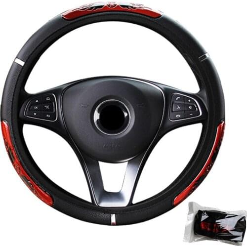Reflective Flame Football Leather Car Steering Wheel Braid Cover Without Inner Ring Fit For 37-38CM/14.5"-15" Anti-slip Wrap