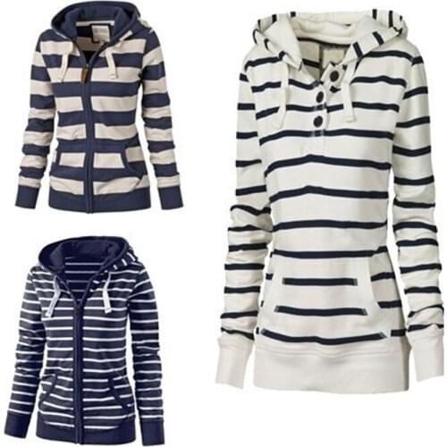 Large Size Striped Coats Fashion Casual Full New Style Spring Long Sleeve Hoodies Sweatshirt For Women Plus Size S-4XL