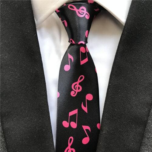 High Fashion Narrow Ties Design Necktie Black with Red Music Notes Tie