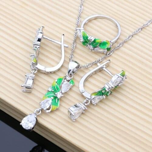 Topaz Silver 925 Jewelry Sets White Stone Drop Earrings for Women Handmade Enamel Decoration Elegant Jewellry Dropshipping