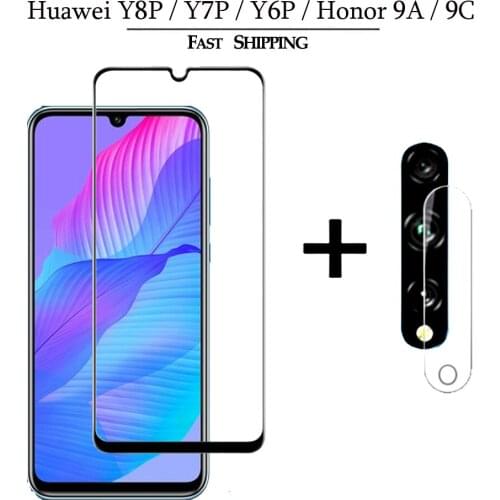 For Huawei Y6P Glass 2 In 1 Clear Back Len Film on For Huawei Y7P Y8P 2020 Camera Lens Tempered Glass Screen Protector HuaweiY6P