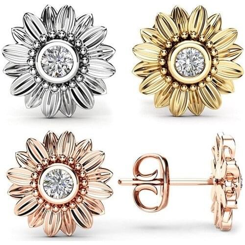 ZHOUYANG Stud Earrings For Women Delicate Sunny Sunflower Cubic Zirconia 3 Color Daisy Earring Party Gift Fashion Jewelry KBE401