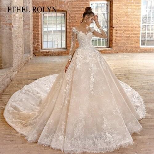 ETHEL ROLYN A-Line Wedding Dress 2021 Long Sleeve Bridal Gown Crystal Lace Appliques Scoop Princess Bride Dresses Robe De Mariee
