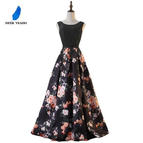 DEERVEADO Sweep Train Flower Pattern Lace Evening Dress Long Party Dresses Evening Gown Lace-Up Back Vestido De Festa M213