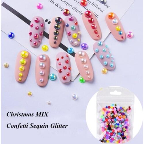 1000PC/bag AB Pearl Flatback Nail Beads Mix * Nail Art * Rhinestone Glitter for DIY Craft 3D Pearl Nail Decor 2/3/4/5/6mm