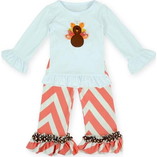 2017 Baby girls boutique outfits Kids Thanksgiving Cotton Butterfly Sleeve girl fashion long sleeve outfits