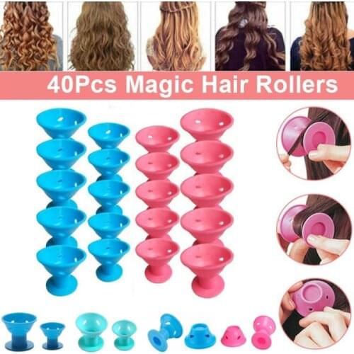 40PCS Silicone Hair Curlers Soft Rubber Hair Care Rollers No Heat No Clip No Damage DIY Hair Curling Styling Tool for Fashion