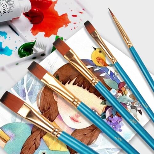 5Pcs/set Nylon Paint Brush Painting Watercolor Brushes Acrylic Wooden Handle Art Supplies Stationery Children DIY Painting Tools