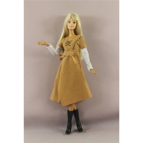 1/6 BJD Dolls Accessories Elegant khaki Long Sleeve Princess Dresses For Barbie Clothes Outfits Vestidoes 30cm Dollhouse DIY Toy