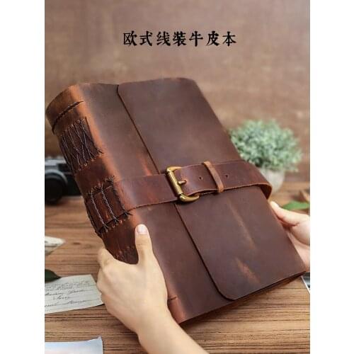 A4 Big Size Handmade Leather Notebook Calfskin Creative European Style Literature And Art Exquisite Super Thick Notepad