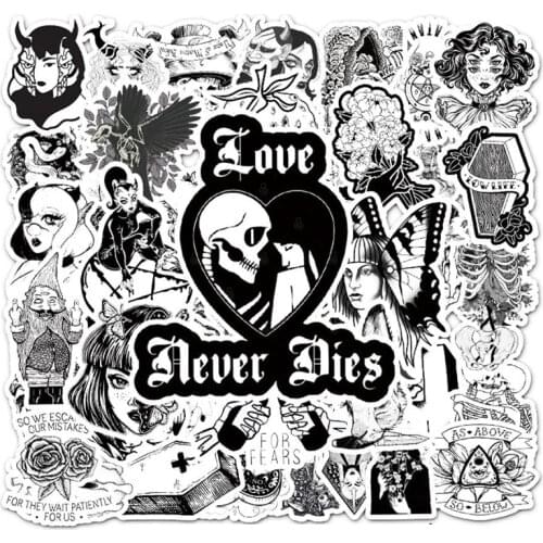 50P Gothic Style Black and White Color Scrapbooking Notebook Creative Personality Decorative Motorcycle Helmet Sticker