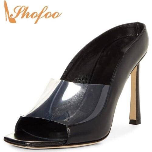 Black White PVC High Thin Heels Basic Sandals Woman Stilettos Large Size 11 12 For Ladies Summer Dress Shoes Mature Fashion 2021