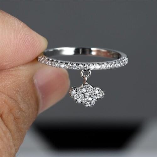 White Zircon Crystal Stone Ring Creative Small Cloud Pendant Ring Charm Gold Silver Color Wedding Rings For Women Bridal Jewelry