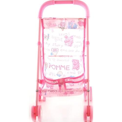 Doll Stroller With Hood Pink Baby Trolley Pushchair Simulation Furniture Playsets For Girls Toys Gift Foldable Cart 8568