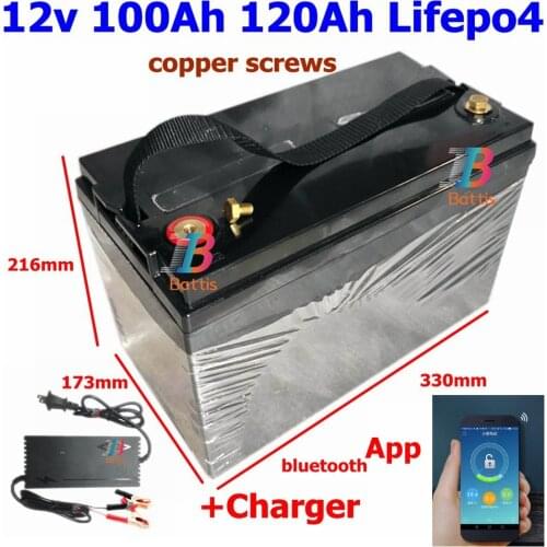 Lifepo4 12V 100Ah 120Ah 12.8v LFP battery 100A BMS 150Ah bluetooth App for 1200w solar system motor home boat RV +10A charger
