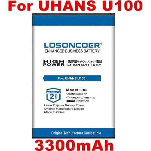 LOSONCOER 3300mAh U100 Smart Phone Batteries Good Quality Battery for UHANS U100 Mobile Phone Batteries