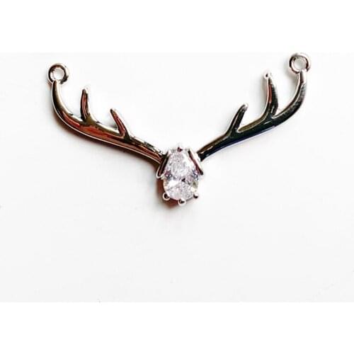Deer Metal Elk head pendant Copper Silver Plated Zircon Beads Charms Connector Bracelet Pendant Necklace Accessories