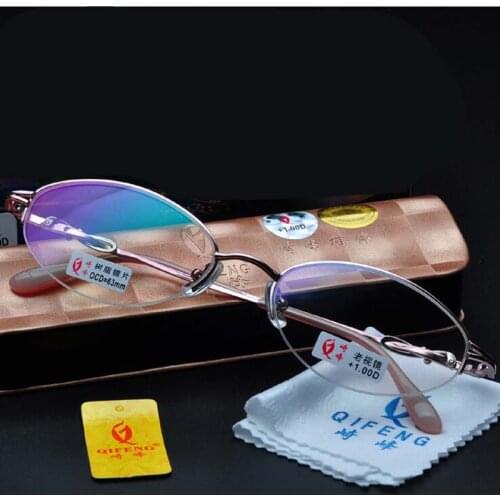 Fashion pink Stainless Steel Half Frame Inlaid crystal resin Reading Glasses Women Presbyopia 1.00,1.50,2.00,2.50,3.00,3.50,4.00