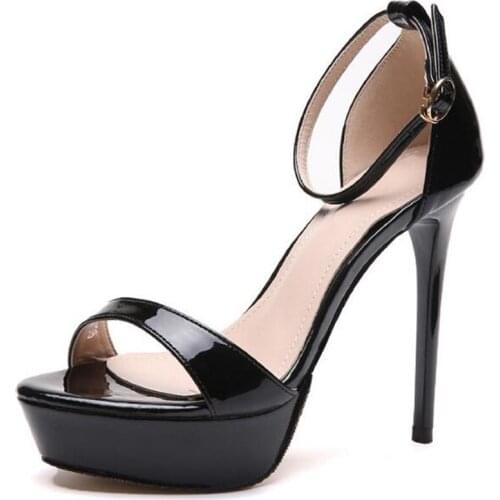 Fashion 12CM Thin High Heels Women Sandals Shoes Women PU Buckle Strap Open Toed waterproof Dress Party Wedding woman shoes 2020