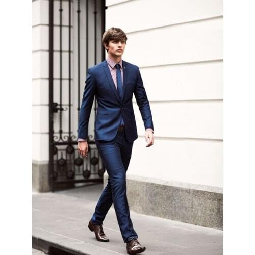 ANNIEBRITNEY Navy Blue 2 Piece Slim Fit Men Suit Tailor Made Groom Wedding Tuxedo 2 Piece Prom Wedding Business Men Suit Set