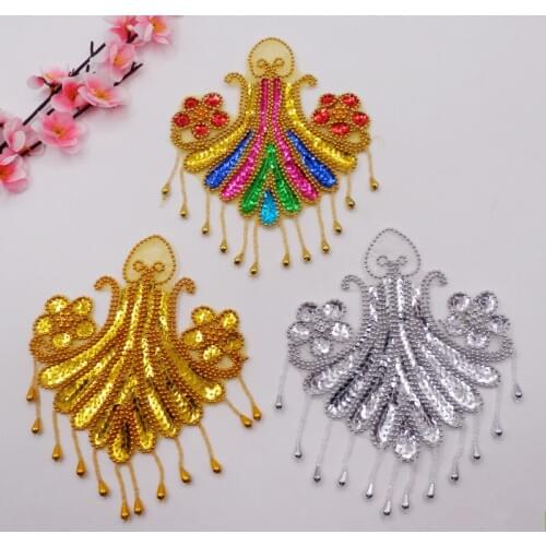 Sequined Bead Tassels Patch for Clothes Sewing on Flower Beaded Applique Patches for Costume of Theatre