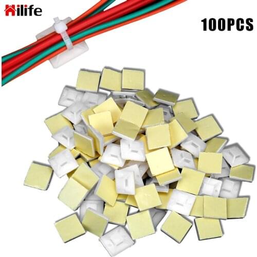 Wire Wall Holder Fixing Seat Clamps Cable Tie Base Zip Tie Mount 2cm x 2cm Self Adhesive Wiring Accessories 100PCS