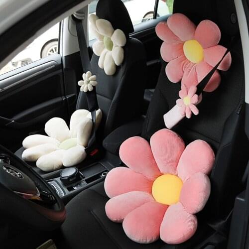New Car Plush Headrest Creative Flower Car Neck Pillow Back Pillow Waist Female Car Interior Headrest Pillow Lumbar