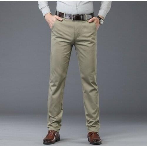 2021 Spring New Mens Elasticity Casual Pants Slim Straight Solid Color Business Trousers Male All-match Bottoms Brand Clothes