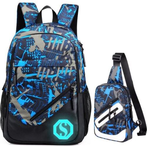 New 2019 Boys School Bag Sets Luminous Schoolbag for Teenager Girls Camouflage Children Kids School Bookbags Mochila Escolar
