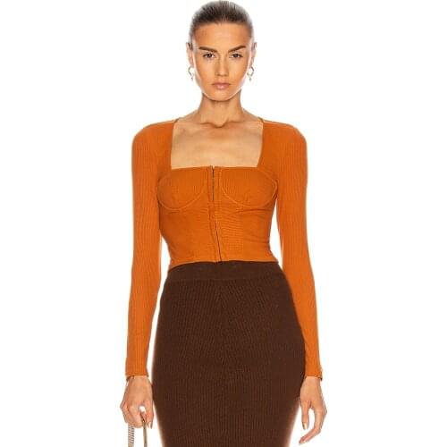 Ocstrade New Arrival Fashion Sexy Bandage Corset Tops to Wear Out 2020 Fall Winter Women Brown Bandage Long Sleeve Corset Top